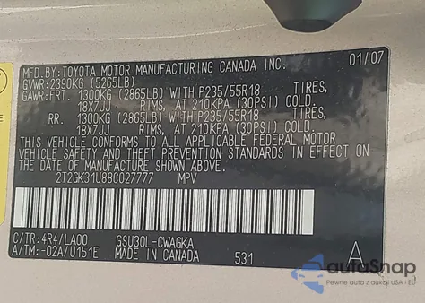 2008 Lexus Rx 350 из США, поврежденный, VIN 2T2GK31U88C027777